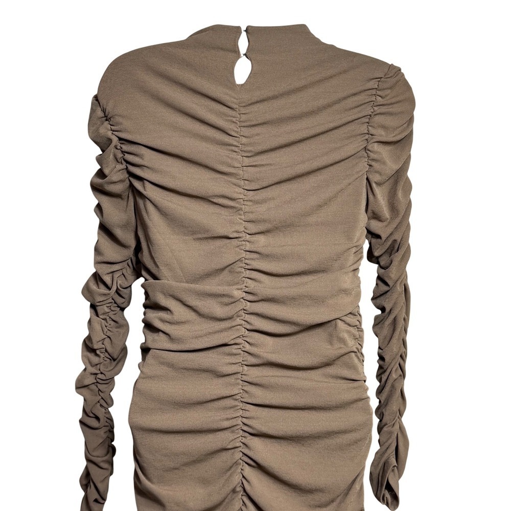 ASTR The Label Ruched Mock Neck Long Sleeve Bodycon Mini Dress Tan Size M - Picture 5 of 8